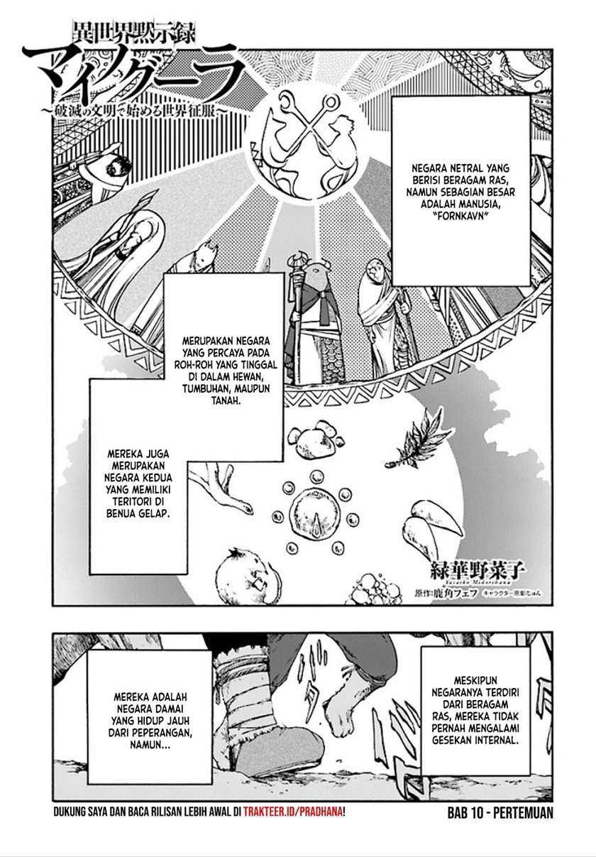 Baca Komik Isekai Mokushiroku Mynoghra: Hametsu no Bunmei de Hajimeru Sekai Seifuku Chapter 10 Gambar 1